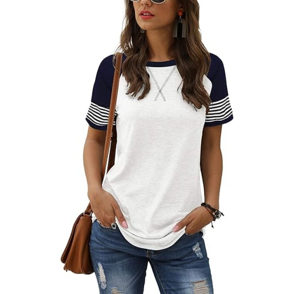Boutique NXH White & Black Baseball‎ Crewneck Short Sleeve T-Shirt XL